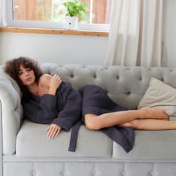 Халат вафельный женский удлинённый «Этель» Boho, размер 42-44, хлопок, 290 г/м², тёмно-серый