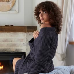 Халат вафельный женский удлинённый «Этель» Boho, размер 42-44, хлопок, 290 г/м², тёмно-серый