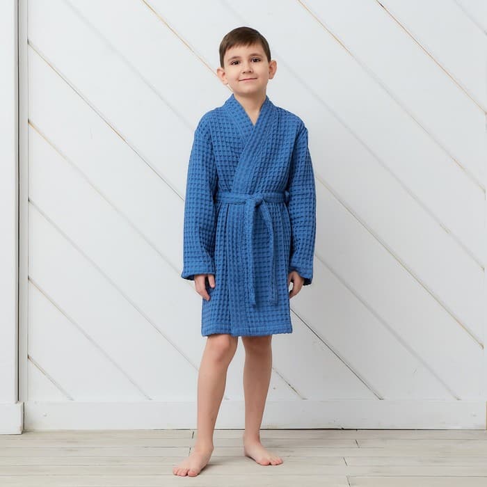Халат вафельный детский «Крошка Я» Boho, размер 30 (98-104 см), синий