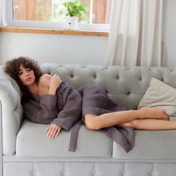 Халат вафельный женский удлинённый «Этель» Boho, размер 42-44, хлопок, 290 г/м², светло-серый