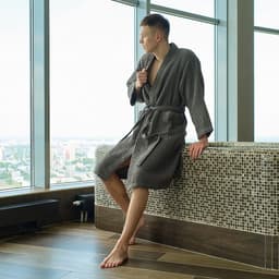 Халат вафельный мужской удлиненный «Этель» Boho, размер 46-48, светло-серый