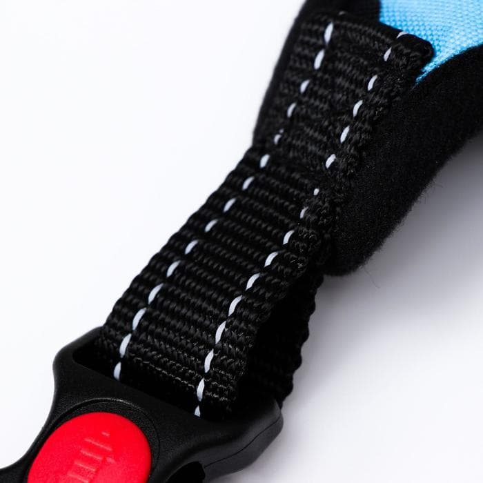 Шлейка К7, размер М, ОГ 52-66 см, вес 9.5-17.5 кг, мягкая, светоотражающая, голубая