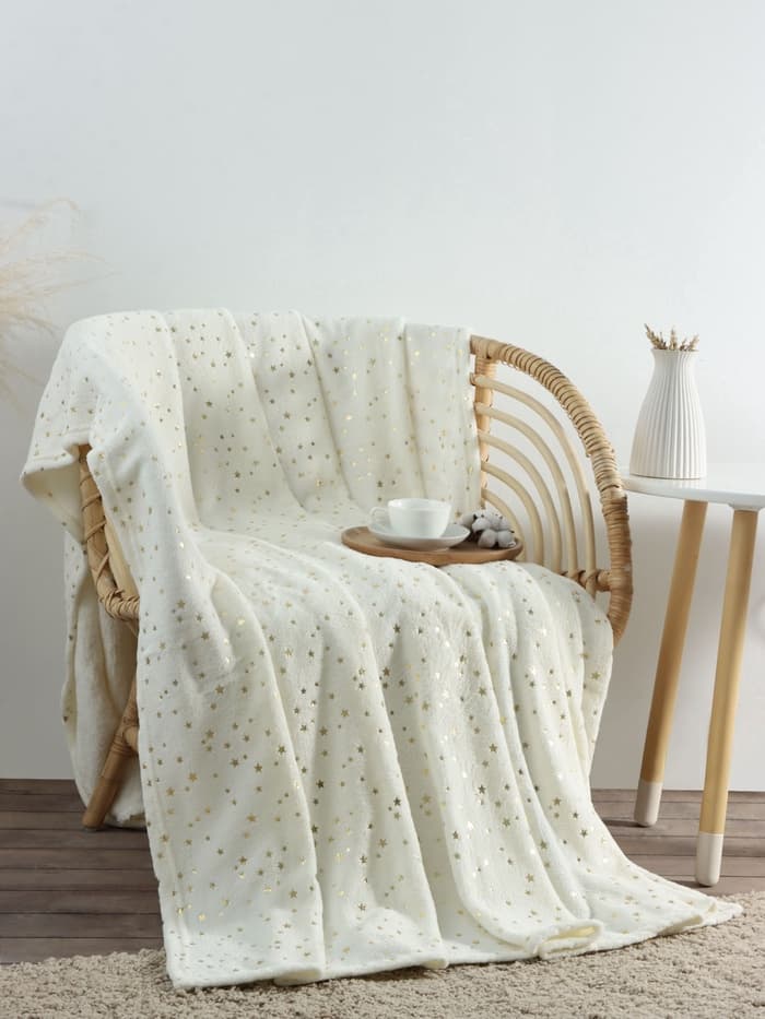 Плед «Этель. Золотые звезды», 150×200 см, корал-флис, белый