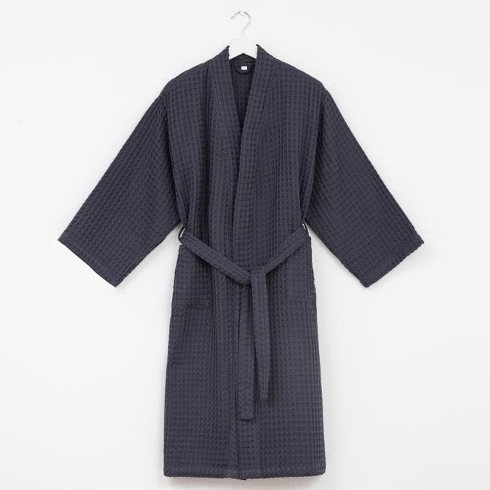 Халат вафельный женский удлинённый «Этель» Boho, размер 54-56, хлопок, 290 г/м², тёмно-серый