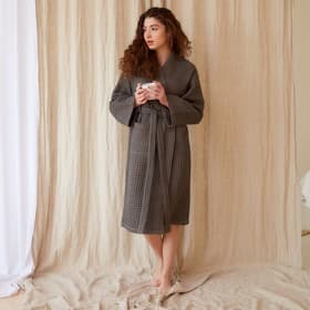 Халат вафельный женский удлинённый «Этель» Boho, размер 46-48, хлопок, 290 г/м², светло-серый