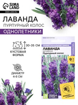 Семена цветов Лаванда «Пурпурный колос», узколистная, 5 шт., «Семена Алтая»