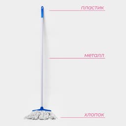 Швабра для мытья пола Доляна «Веревочная плоская», насадка 23 см, металлическая ручка 118 см, МИКС