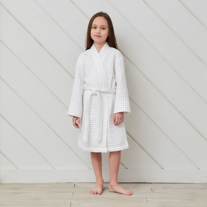 Халат вафельный детский «Крошка Я» Boho, размер 32 (110-116 см), 100% хлопок 290 г/м², белый