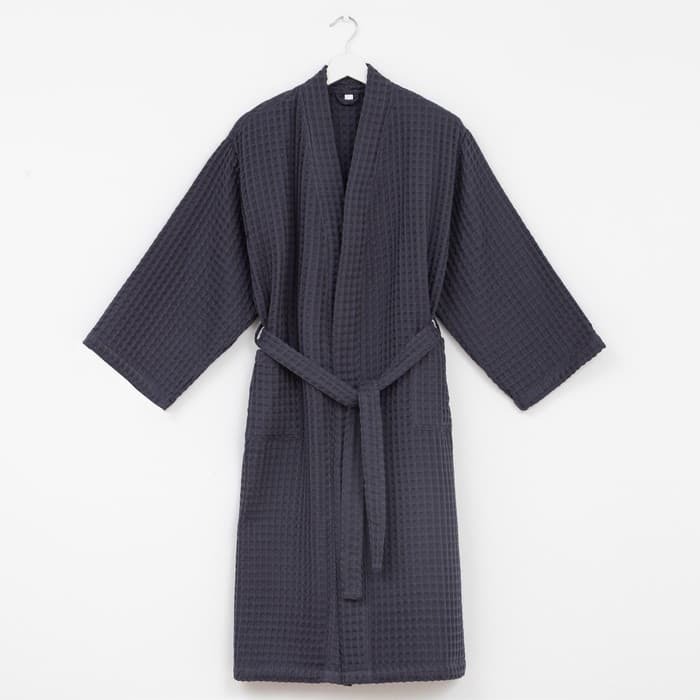 Халат вафельный мужской удлиненный «Этель» Boho, размер 54-56, тёмно-серый