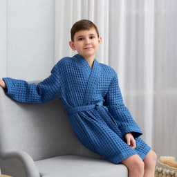 Халат вафельный детский «Крошка Я» Boho, размер 32 (110-116 см), 100% хлопок 290 г/м², синий