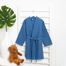 Халат вафельный детский «Крошка Я» Boho, размер 32 (110-116 см), 100% хлопок 290 г/м², синий