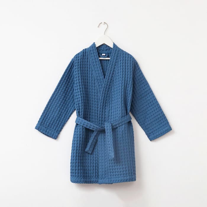Халат вафельный детский «Крошка Я» Boho, размер 32 (110-116 см), 100% хлопок 290 г/м², синий