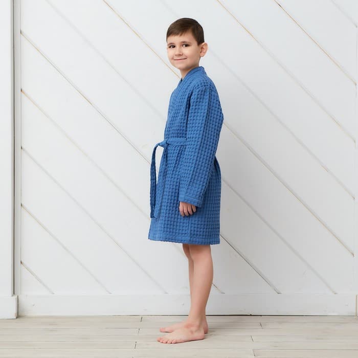 Халат вафельный детский «Крошка Я» Boho, размер 32 (110-116 см), 100% хлопок 290 г/м², синий