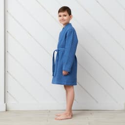 Халат вафельный детский «Крошка Я» Boho, размер 32 (110-116 см), 100% хлопок 290 г/м², синий