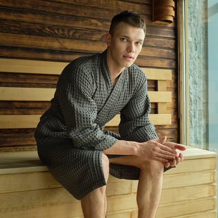Халат вафельный мужской удлиненный «Этель» Boho, размер 50-52, светло-серый