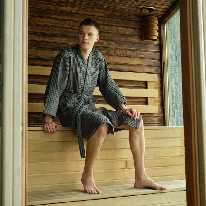 Халат вафельный мужской удлиненный «Этель» Boho, размер 50-52, светло-серый