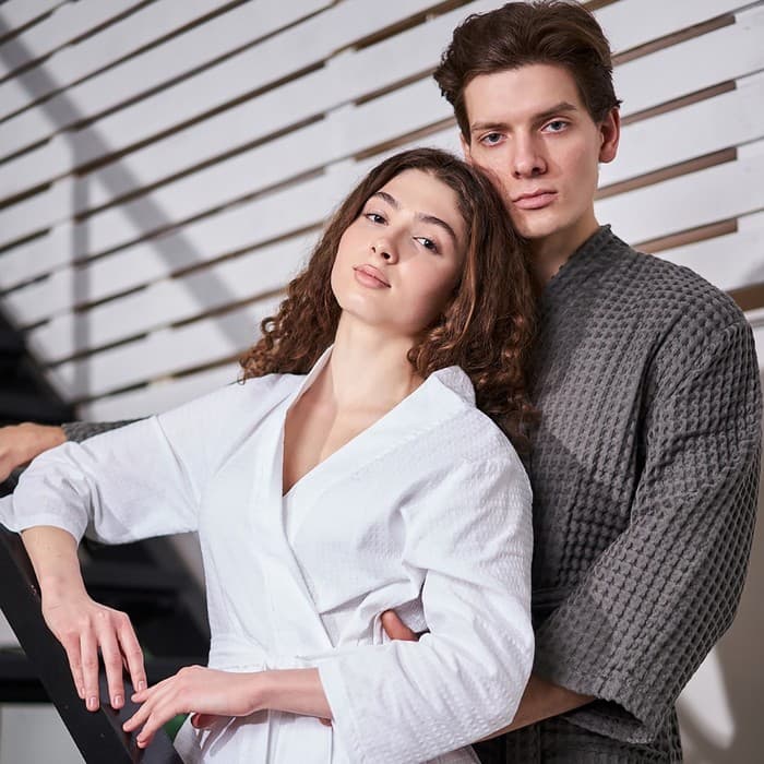 Халат вафельный мужской удлиненный «Этель» Boho, размер 54-56, светло-серый