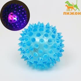 Мяч для собак средний, 5.5 см, светящийся, TPR, голубой