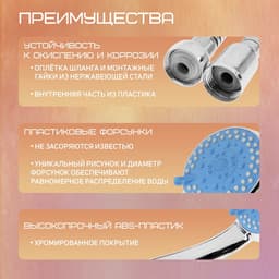 Душевая лейка 5 режимов со шлангом, держатель, крепеж в комплекте