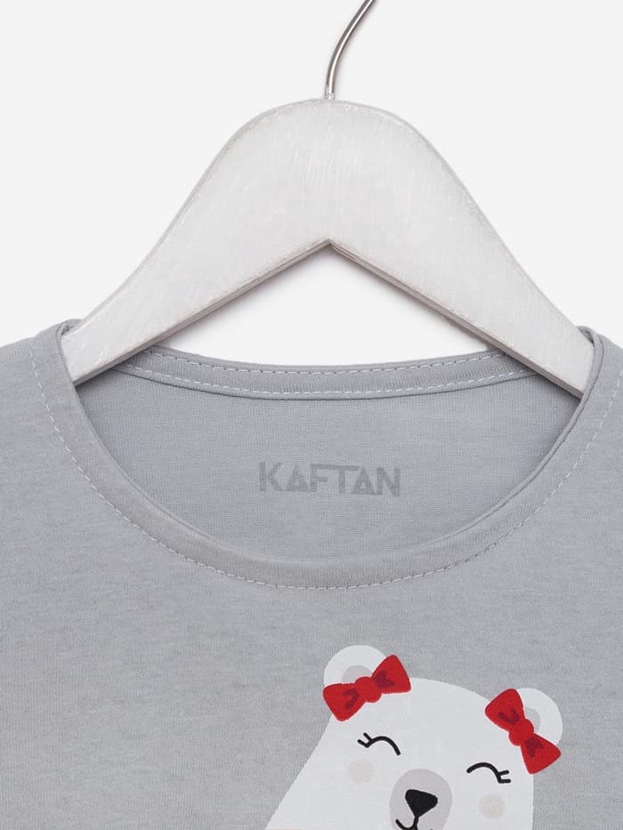 Пижама для девочки (лонгслив и брюки) KAFTAN: Polar Bear, сине-серая, размер 34 (122-128 см)