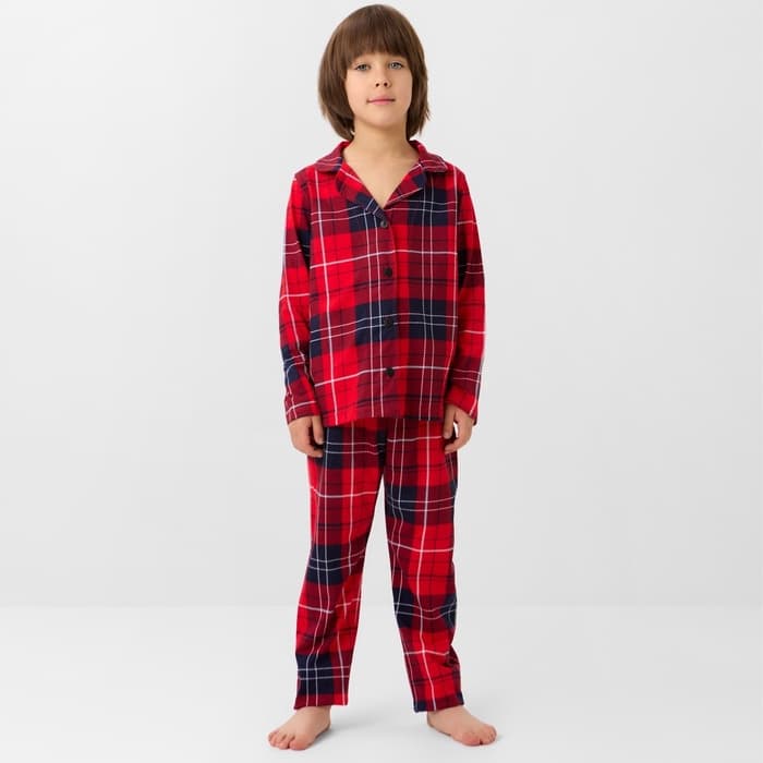 Пижама детская новогодняя (рубашка и брюки) KAFTAN Christmas, размер 32, (110-116 см), красная