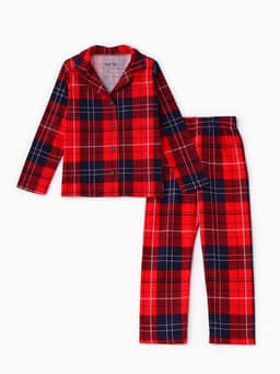 Пижама детская новогодняя (рубашка и брюки) KAFTAN: Christmas, красная, размер 34, (122-128 см)
