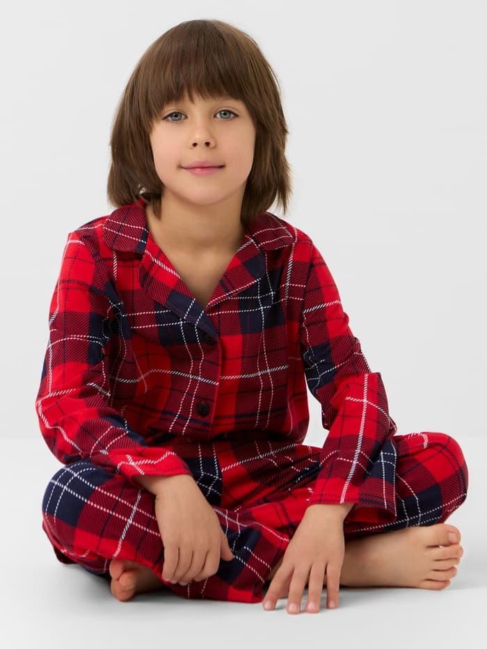 Пижама детская новогодняя (рубашка и брюки) KAFTAN: Christmas, красная, размер 36 (134-140 см)