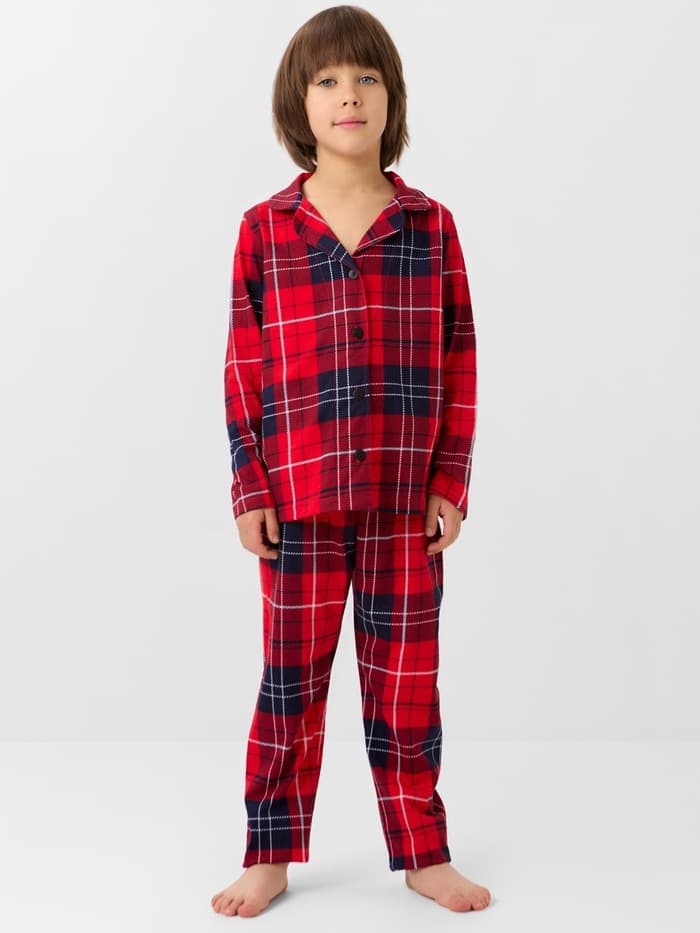 Пижама детская новогодняя (рубашка и брюки) KAFTAN: Christmas, красная, размер 36 (134-140 см)