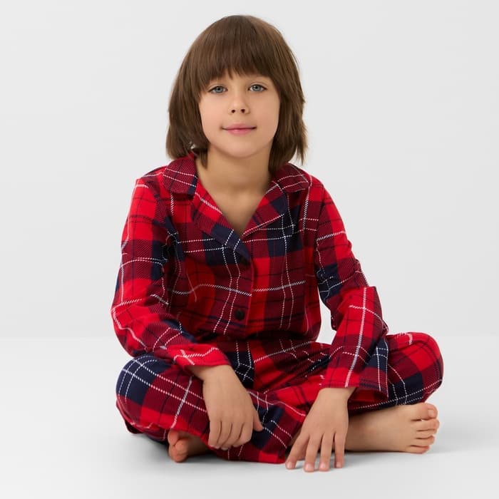 Пижама детская новогодняя (рубашка и брюки) KAFTAN Christmas, размер 28 (86-92 см), красная