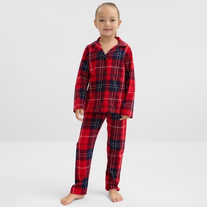 Пижама детская новогодняя (рубашка и брюки) KAFTAN Christmas, размер 28 (86-92 см), красная