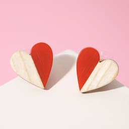 Серьги из дерева «Сердечки» натурэль, цвет бежево-красный