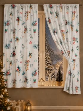 Шторы для кухни с подхватами Christmas wreaths, 145×180 см - 2 шт., габардин