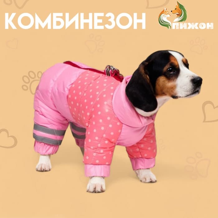 Комбинезон для собак «Горошек», размер 14, ДС 27, ОГ 38, ОШ 30 см, розовый
