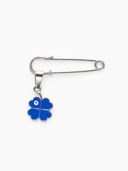 Булавка-оберег «Клевер», с глазком, 3.5 см, синяя в серебре