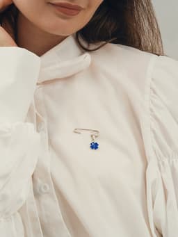 Булавка-оберег «Клевер», с глазком, 3.5 см, синяя в серебре