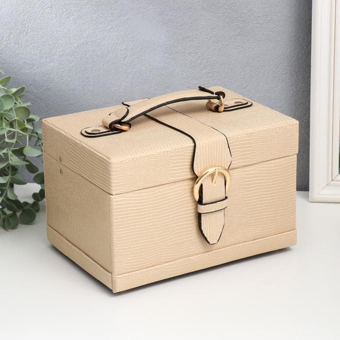 Шкатулка для украшений «Сундучок. Рептилия беж», искусственная кожа, с пряжкой, 16×22×14 см