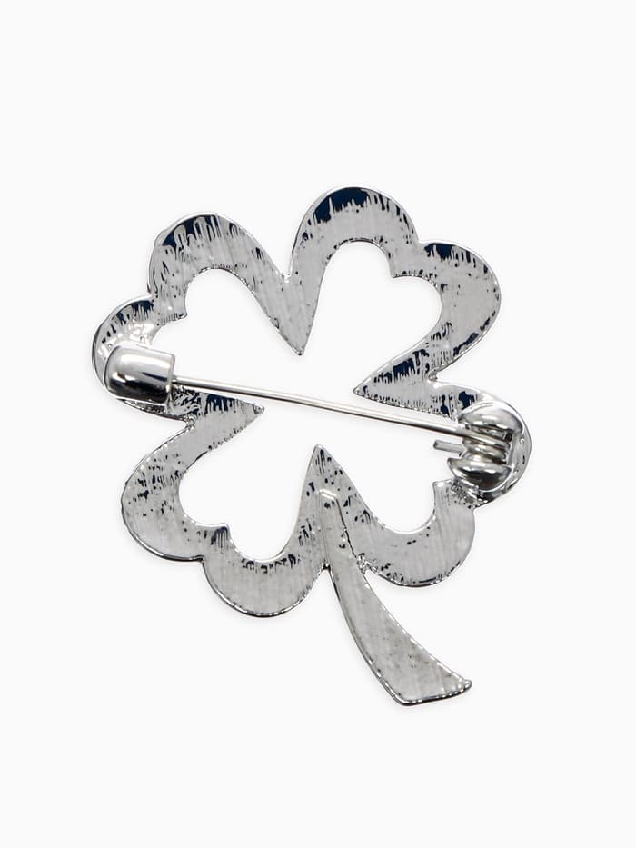 Брошь «Клевер», контур, цвет серебро