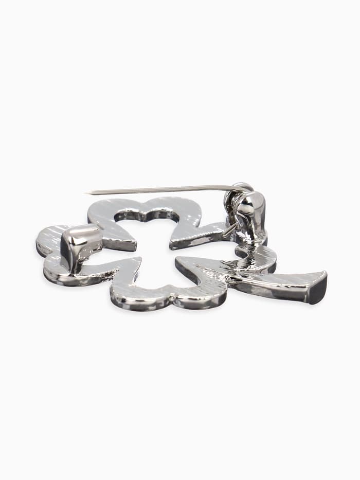 Брошь «Клевер», контур, цвет серебро