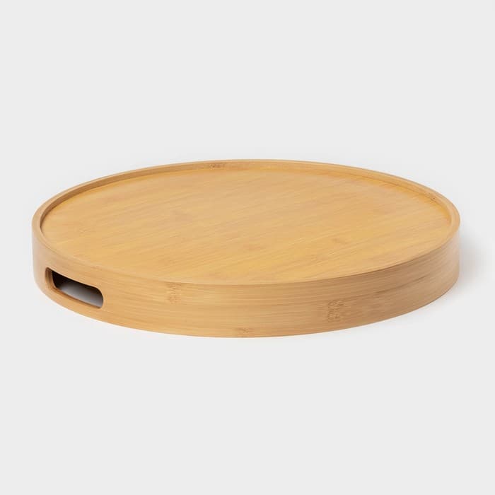 Поднос с ручками Striata, d=35 см, бамбук