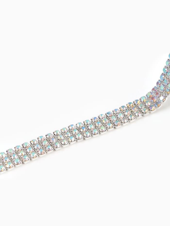 Цепь со стразами, с голографией, 3 ряда, металл, стекло, 6 мм, 4.5±0.2 м, цвет серебряный