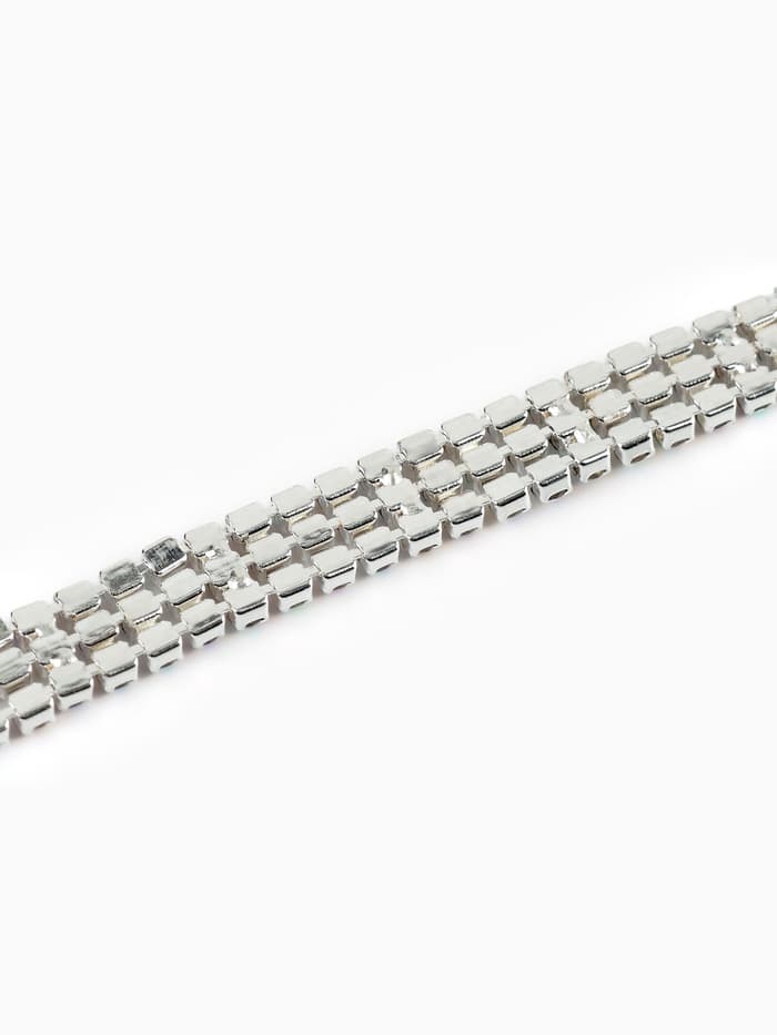 Цепь со стразами, с голографией, 3 ряда, металл, стекло, 6 мм, 4.5±0.2 м, цвет серебряный