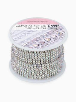 Цепь со стразами, с голографией, 3 ряда, металл, стекло, 6 мм, 4.5±0.2 м, цвет серебряный