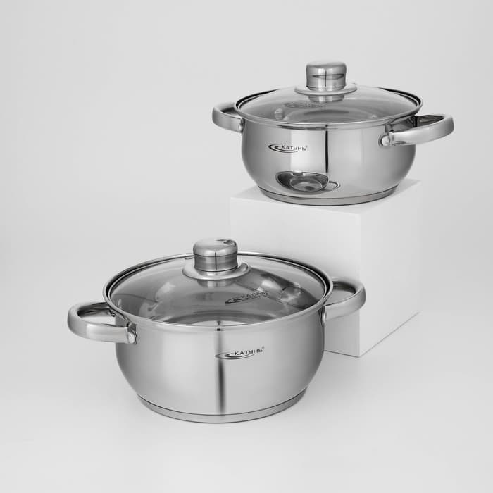 Набор кастрюль Катунь «Гретта», 2 шт.: 2.2 л; 3.2 л, капсульное дно, индукция, нержавеющая сталь, AISI - 201