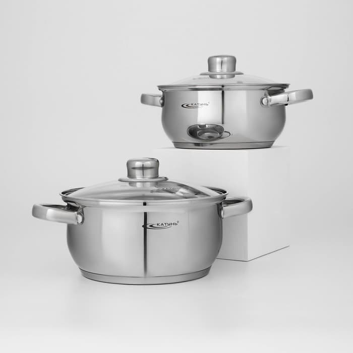 Набор кастрюль Катунь «Гретта», 2 шт.: 2.2 л; 3.2 л, капсульное дно, индукция, нержавеющая сталь, AISI - 201
