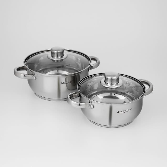 Набор кастрюль Катунь «Гретта», 2 шт.: 2.2 л; 3.2 л, капсульное дно, индукция, нержавеющая сталь, AISI - 201