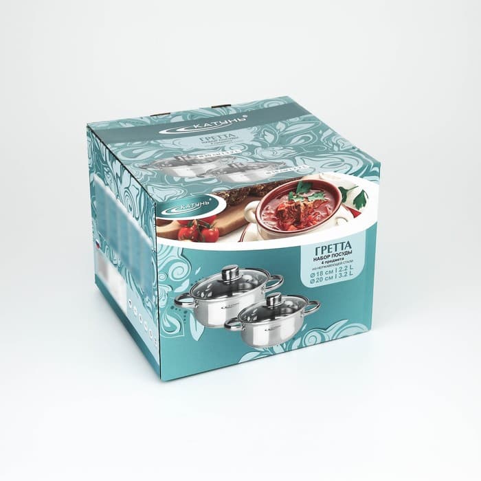 Набор кастрюль Катунь «Гретта», 2 шт.: 2.2 л; 3.2 л, капсульное дно, индукция, нержавеющая сталь, AISI - 201