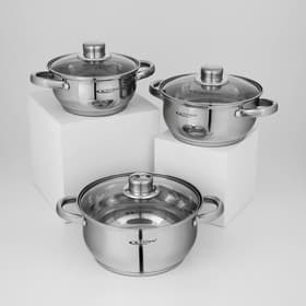 Набор кастрюль «Гретта», 3 предмета: 1.6 л, 2.2 л, 3.2 л, капсульное дно, индукция, нержавеющая сталь, AISI - 201