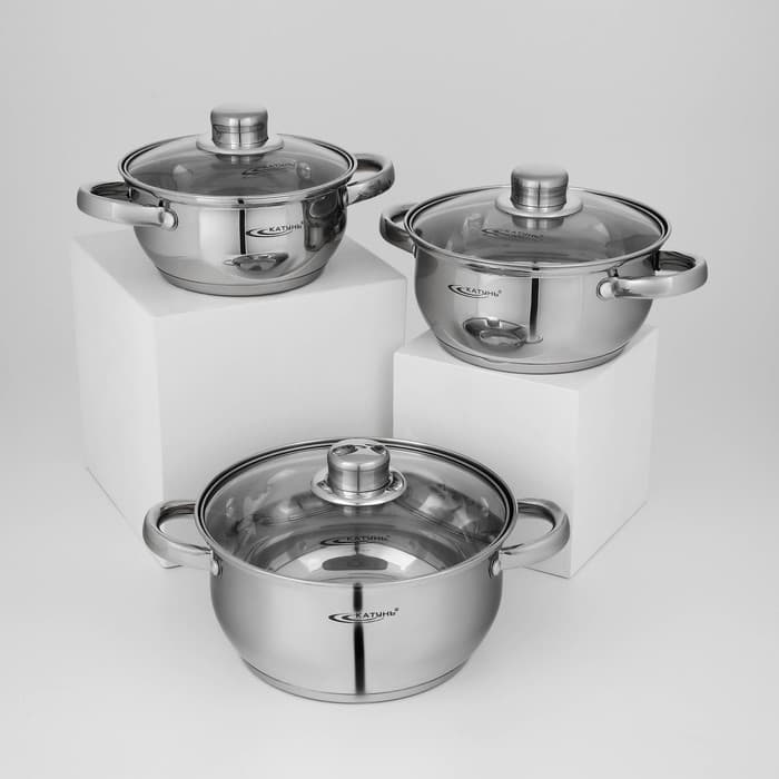 Набор кастрюль «Гретта», 3 предмета: 1.6 л, 2.2 л, 3.2 л, капсульное дно, индукция, нержавеющая сталь, AISI - 201