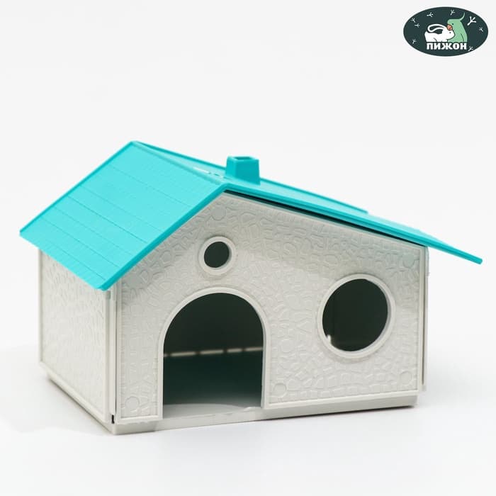 Домик для грызунов сборный «Нора» 9×13×10, пластик, белый с бирюзовой крышей