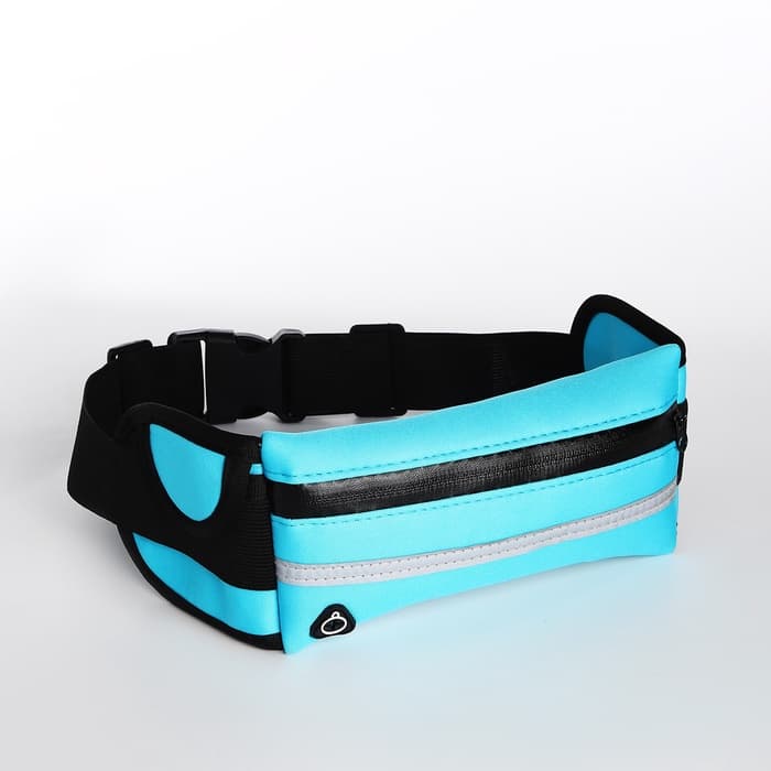 Сумка для бега на пояс, со светоотражающими элементами, с отверстием для наушников, с креплением для бутылки, 24×1×10 см, голубая